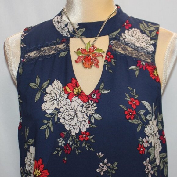 Miami Navy Floral Sleeveless Boarder Print Dress - Picture 2 of 16